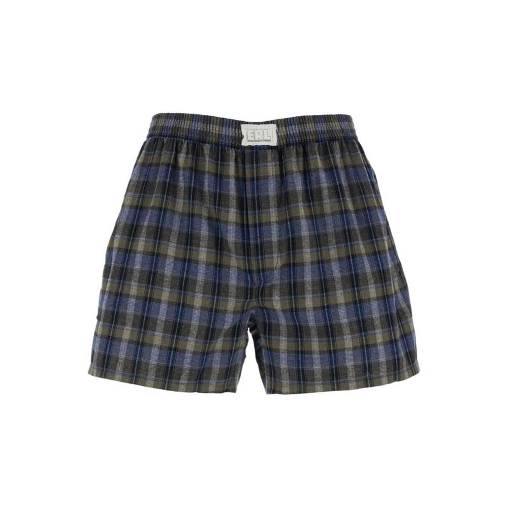 Erl Men Men's Gray Checkered 'Boxer' Shorts In Cotton Blend